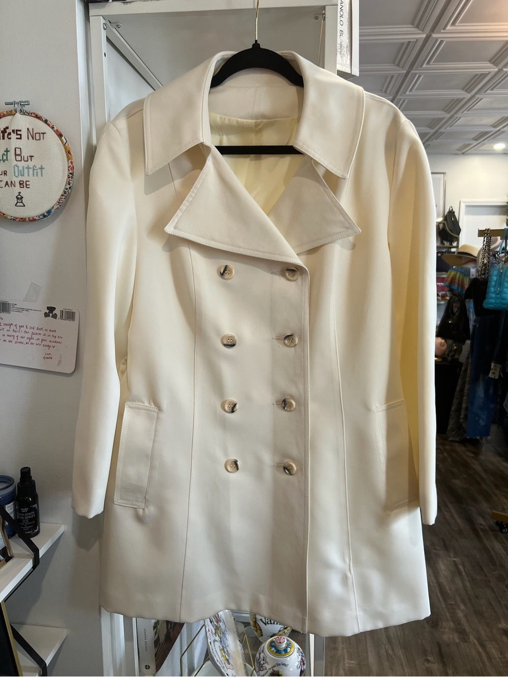 Vintage Women's Double-Breasted Cream Trench Coat